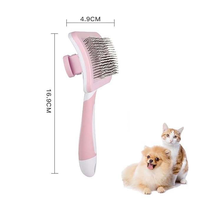 Self Cleaning Shedding Brush - Skin Friendly Grooming Tool for Dogs, Cat Grooming Brush, Skin Friendly Deshedding Grooming Tool for Dogs & Cats, Suitable for Shedding & Haired Pets (Pink)