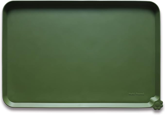 Hoki Found X-Large Silicone Pet Food Mats Tray - Non Slip Dog Cat Bowl Mats Placemat - Pet Feeding Mat - Waterproof Dog Food Mats -Pet Water Mats for Carpet -Dark Olive