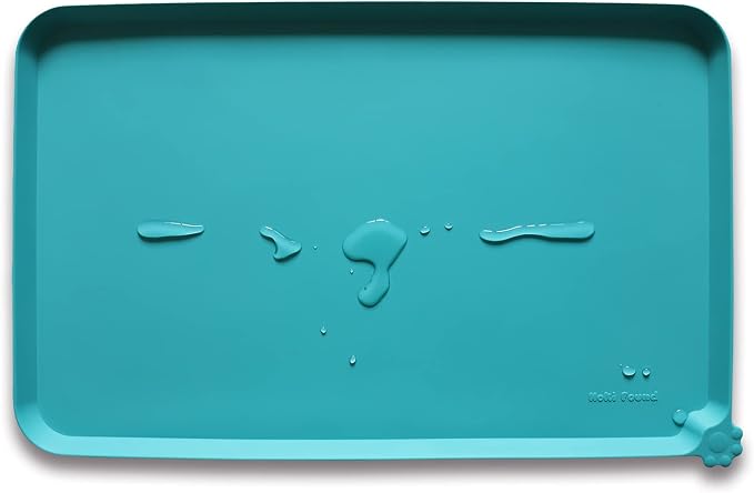 Hoki Found Silicone Non Slip Pet Feeding Mats - Dog Cat Bowl Placemats - Waterproof Food Mats for Floors - Teal