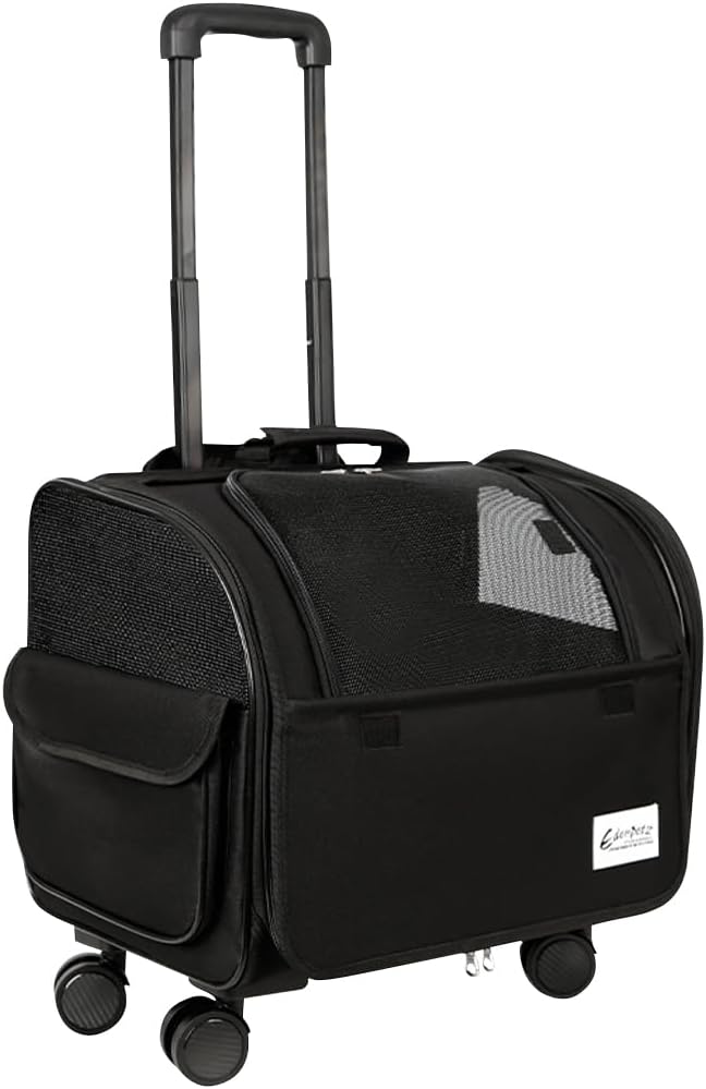 Dog Travel Bag with Removable Rolling Wheels, Airline Approved Pet Carrier, Foldable Cat Bag with Breathable Mesh, Pet Stroller(Black)