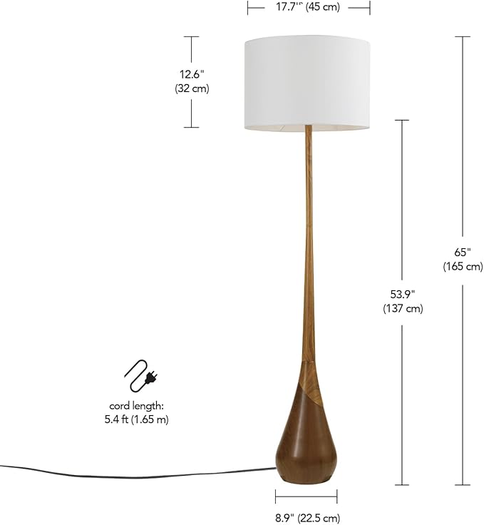 Globe Electric Novogratz x Globe Harrington 65" Floor Lamp, 2-Tone Faux Wood Base, White Fabric Shade, Socket Rotary Switch 67225