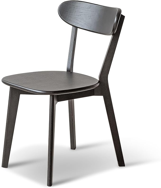 Grewood 100% Solid Oak Wood Dining Chairs,Mid Century Modern Dining Chairs with Rounded Backrest,Kitchen,Dining Room Chairs Set of 1/2/4 (1, Black Color)