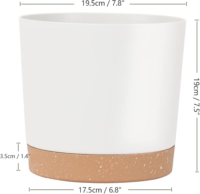 kubvici Indoor Plant Pots Planters 8 inch Plastic Planter with Hole & Saucer Flower Pots Modern Decorative for Outdoor Garden Home (White x 3 Pack)