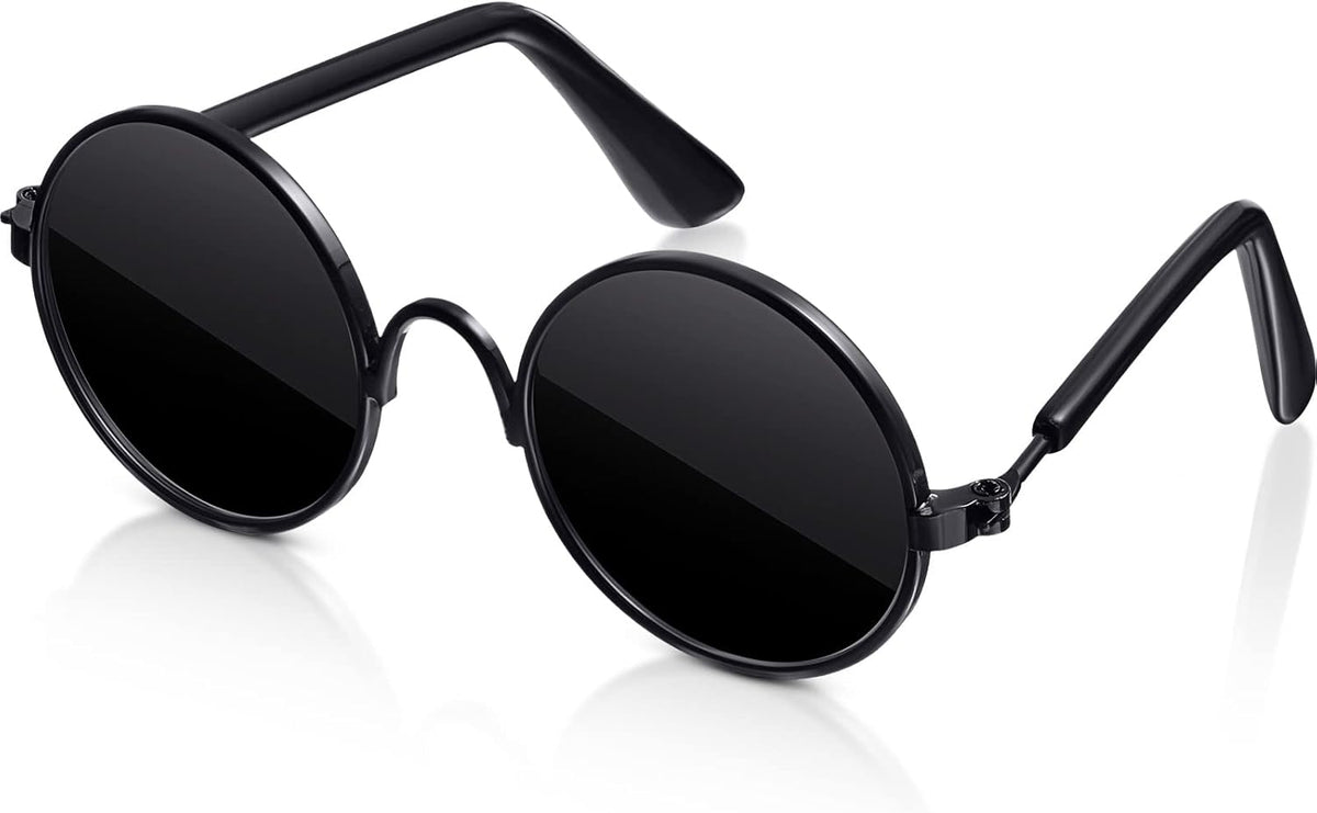 Dog Sunglasses Retro Pet Glasses Doll Glasses Classic Round Dog Glasses Metal Cat Puppy Eye Wear Hippie Costumes for Cats and Dogs, Photos Props Cosplay Party Costume (Black, Classic Style)