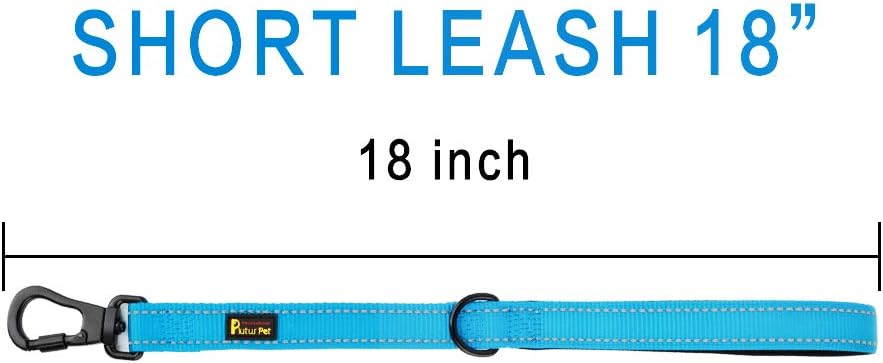 PLUTUS PET Short Training Dog Leash with Padded Handle for Medium Large Big Dogs,18 Inch Heavy Duty Strong Traffic Leash with Carabiner Clip for Climbing Walking or Guiding Blind（18”，Blue