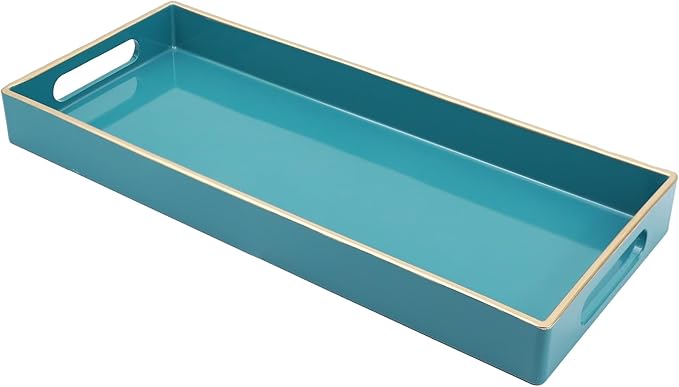Teal Blue Vanity Tray with Handles, Decorative Tray Desktop Storage Organizer for Bathroom, Living Room, 5.9"*13.7"