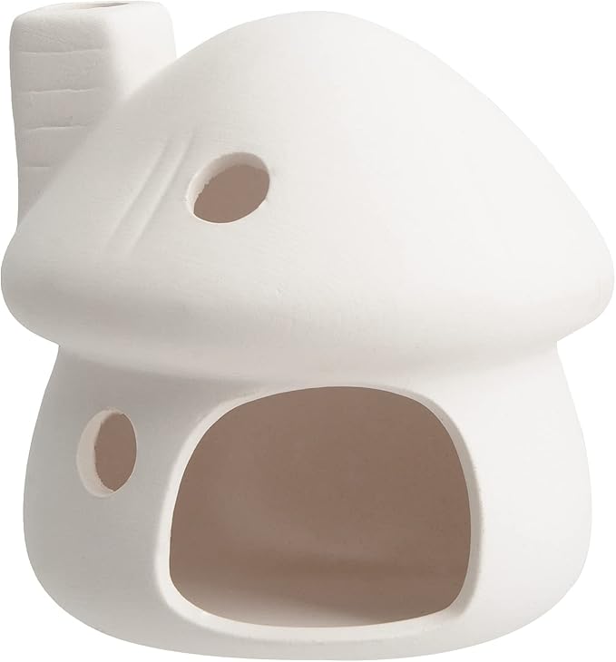 AnRui Natural Fish Tank Decortation Cute Mushroom Ceramic Aquarium Decor Small House Betta Cave Hideout Ornament Accessories for Small Fish, Shrimp, White