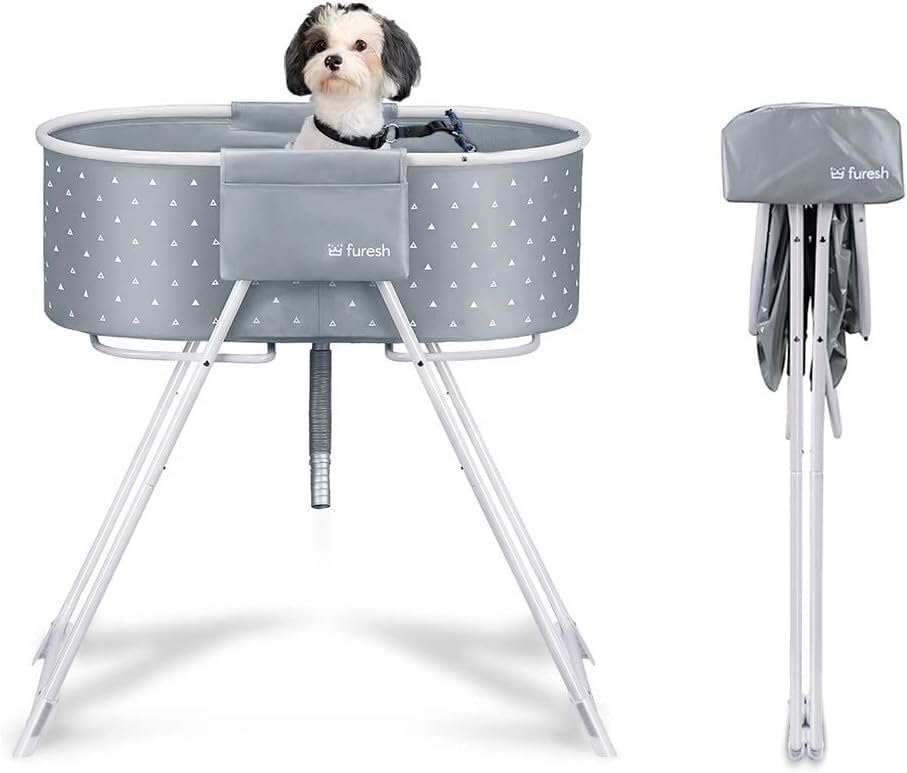 Little Dipper Dog Bath Tub and Wash Station for Bathing Shower and Grooming, Elevated Foldable and Portable, Indoor and Outdoor, for Small and Medium Size Dogs, Cats and Other Pet (Gray)