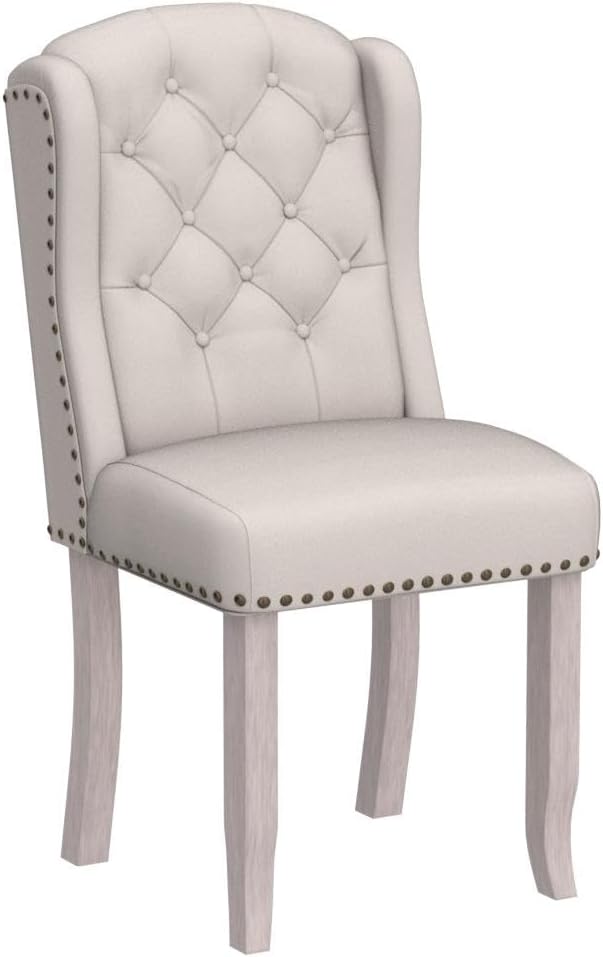DUOMAY Modern Tufted Dining Chairs Set of 2, Linen Upholstered Dining Room Chairs Armless Guest Side Chair for Kitchen Dining Room, Wingback Accent Chairs with Solid Wood, Beige