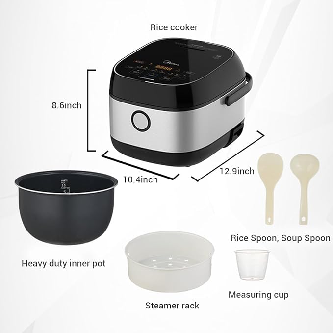 Midea 3L Rice Cooker with Steamer Basket, 6-Cup Uncooked Capacity, Induction
