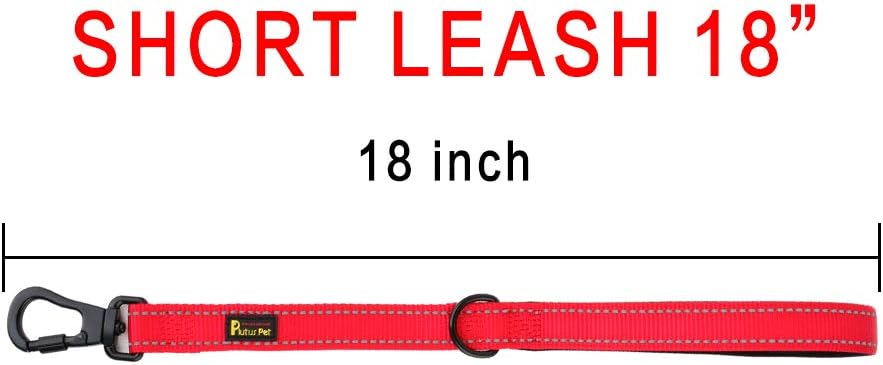 PLUTUS PET Short Training Dog Leash with Padded Handle for Medium Large Big Dogs,18 Inch Heavy Duty Strong Traffic Leash with Carabiner Clip for Climbing Walking or Guiding Blind（18”，Red
