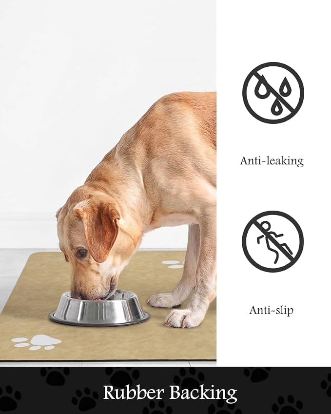 Pet Feeding Mat-Absorbent Dog Mat for Food and Water Bowl-No Stains Quick Dry Water Dispenser Mat-Dog Accessories Pet Supplies-Bowl for Messy Drinkers（Beige,23"x34"