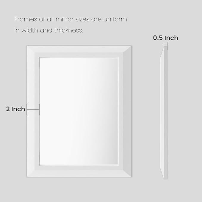 Amorho Bathroom Mirror, 40X32 Inch White Thick Metal Framed Wall Mirrors