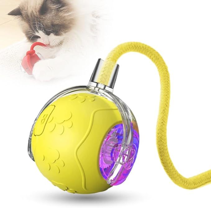 Interactive Cat Toy Balls, 2025 New Cat Toys for Bored Indoor Adult Cats Peppy Pet Ball for Cats (Yellow)