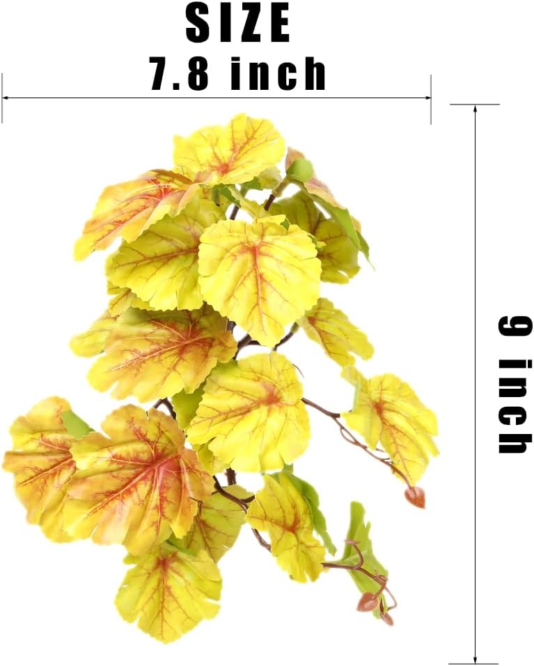 Reptile Plants for Terrarium, Amphibian Habitat Decor Artificial Hanging Plants with Suction Cup - Fake Heuchera Micrantha Yellow