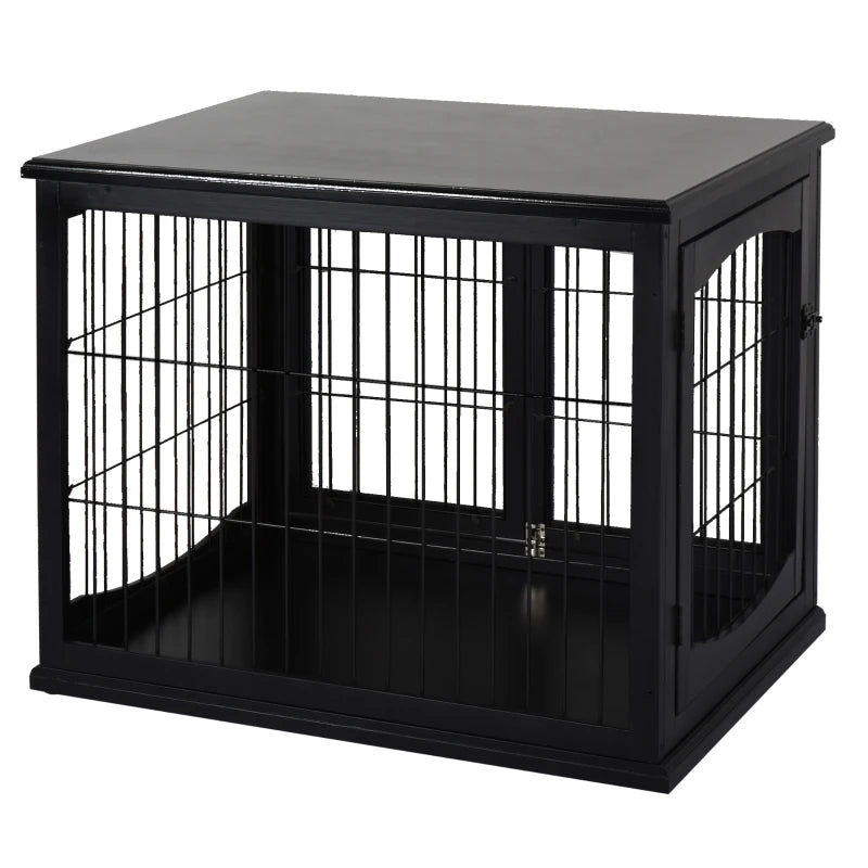 Crate Furniture, 32Small Dog Cage End Table With 2 Doors, Lockable Door, Puppy Kennel Indoor, Black