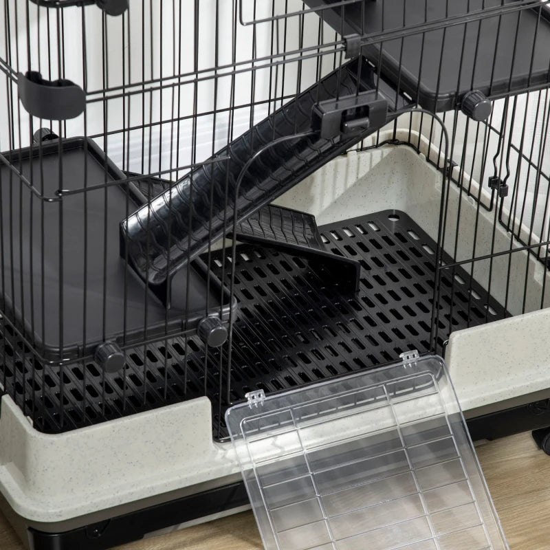 4-Level Small Animal Cage Rabbit Hutch With Universal Lockable Wheels, Slide-out Tray For Bunny, Chinchillas, Ferret, Black