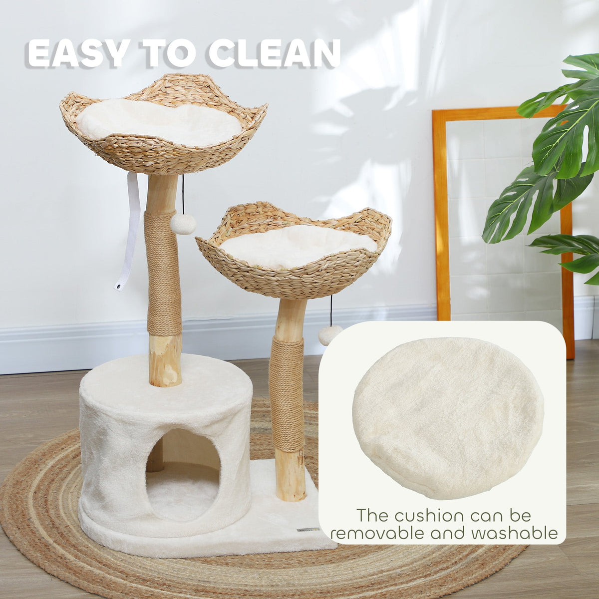 37 Inch Modern Cat Tree w/ Wooden Scratching Posts, Condo, Beds, Cushions, Toy Balls & Anti-Tip Kit