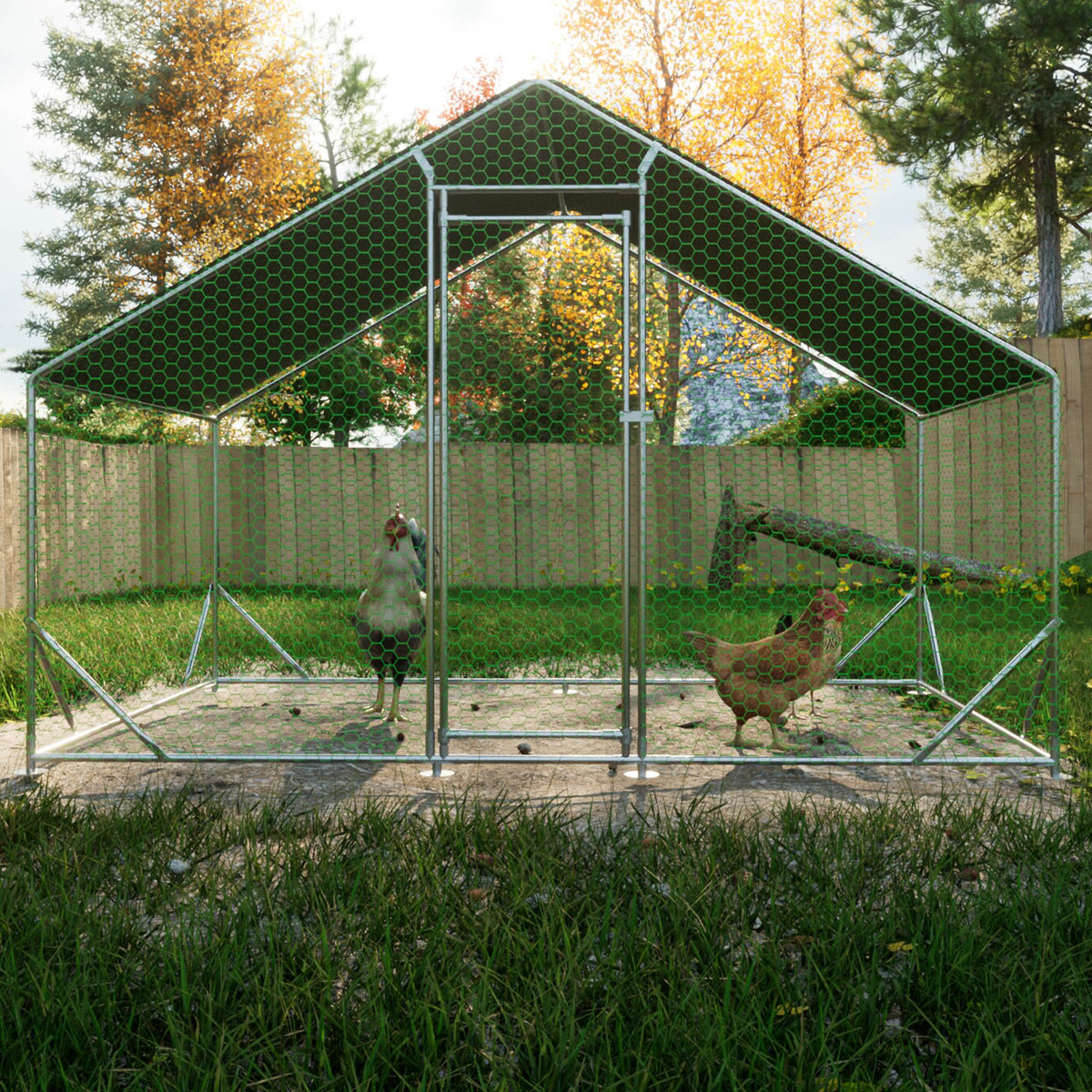 Large Metal Chicken Coop, Walk-in Chicken Run, Galvanized Wire Poultry Chicken Hen Pen Cage, Rabbits Duck Cages With Waterproof And Anti-Ultraviolet Cover For Outside