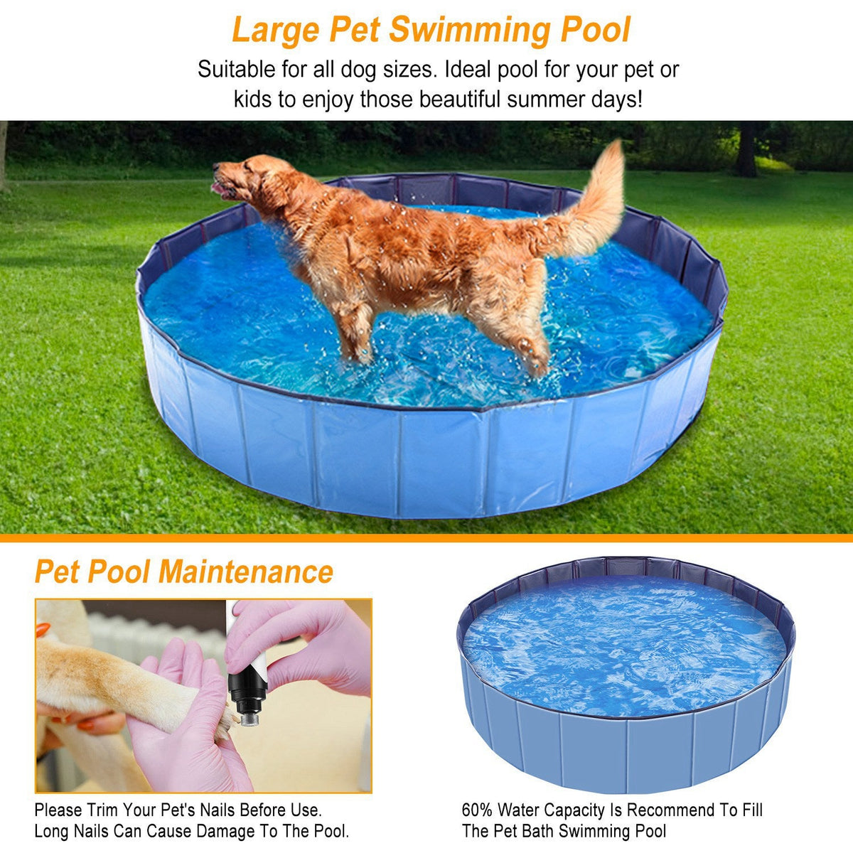 1Pc 160 X 160 X 30cm-63.0 X 63.0 X 11.8inch Foldable Pet Swimming Pool PVC  Dog Swim Pool Bathing Tub Playmat Pools