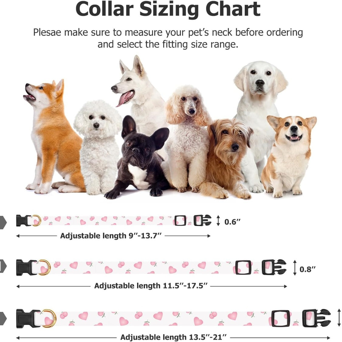 Dog Collar White And Pink Love Heart With Pendant Cute Dog Collar