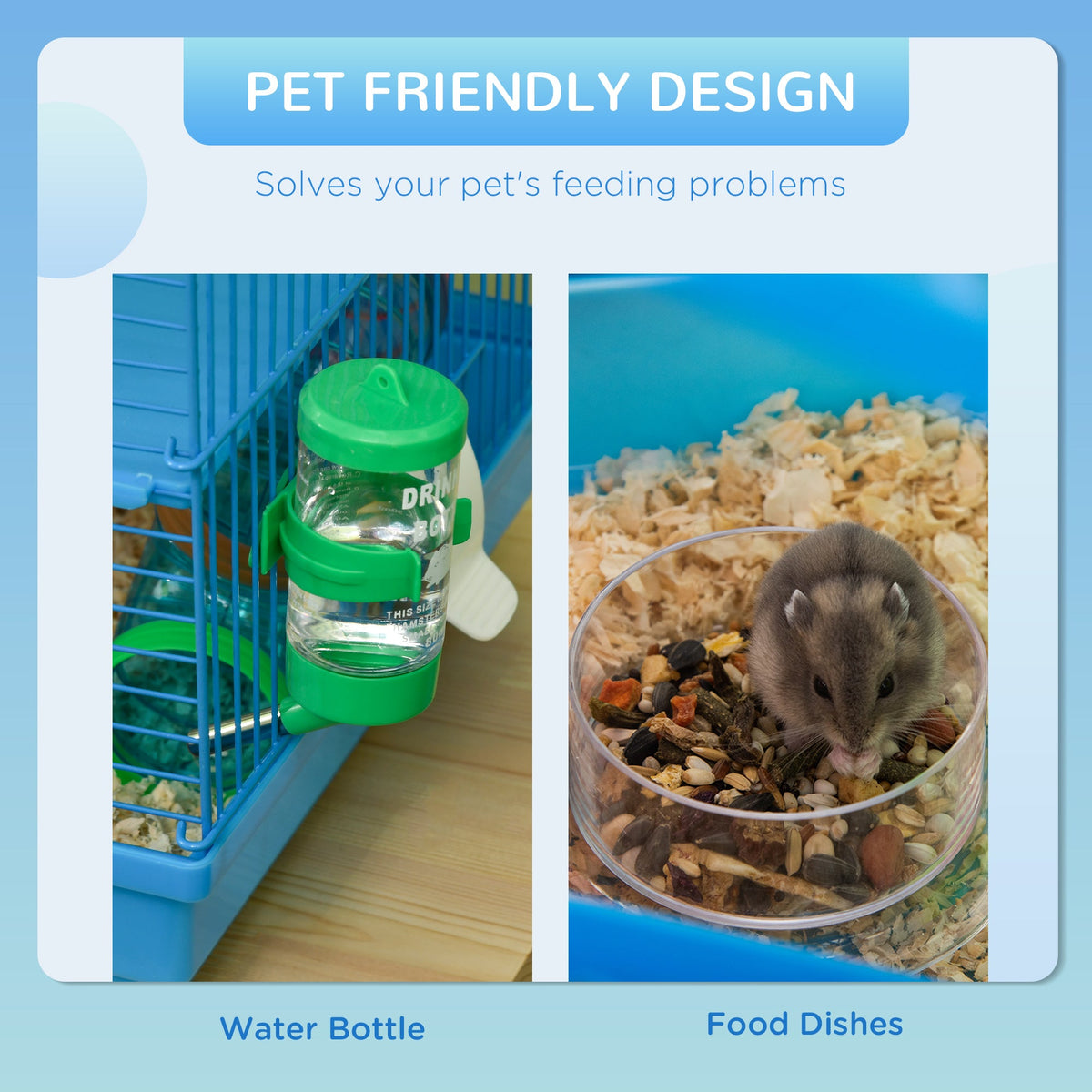 18.5" 5 Tier Hamster Cage with Tubes and Tunnels, Small Animal Cage, Rat Gerbil Cage with Water Bottle, Food Dish, Exercise Wheel, Blue