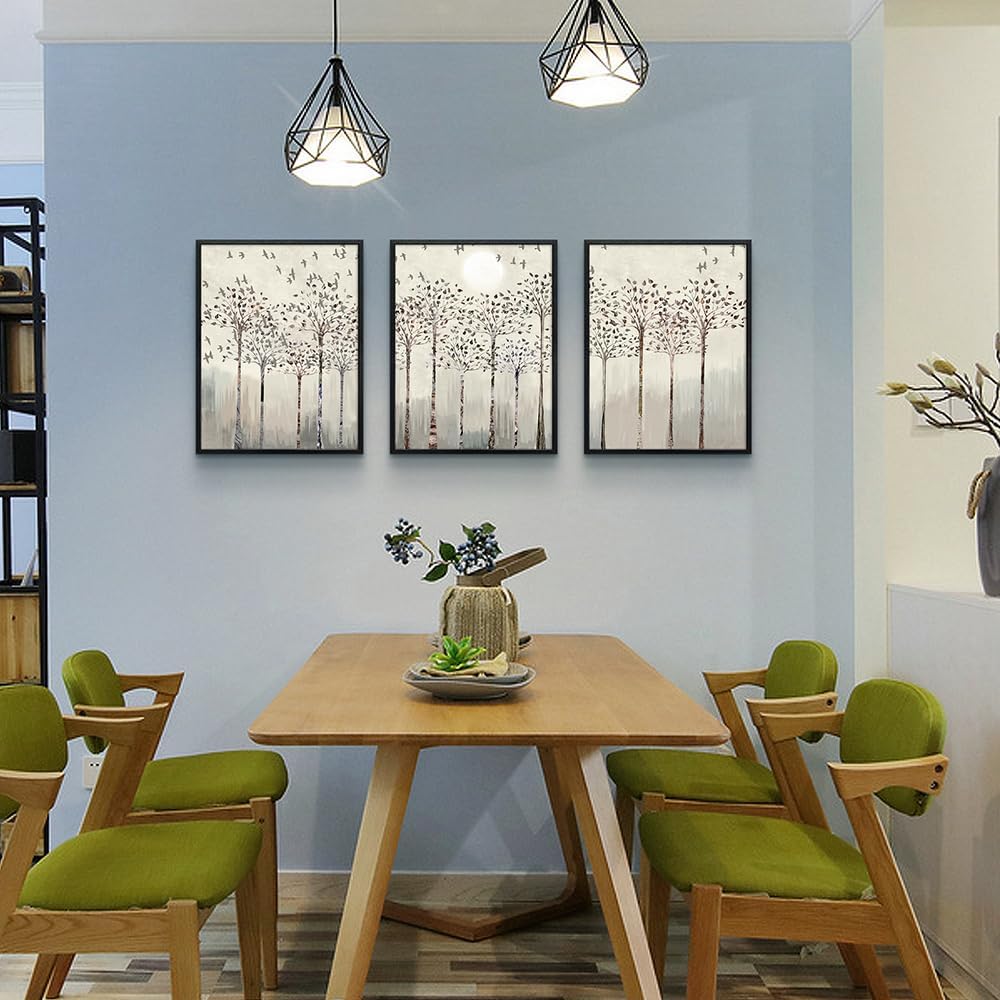 Black Framed Wall Art for Living Room Bedroom Wall Decor office Wall Decorations trees and birds Abstract Wall Paintings Sunrise and sunset Wall Pictures Artworks Modern 3 Piece Framed Prints Art
