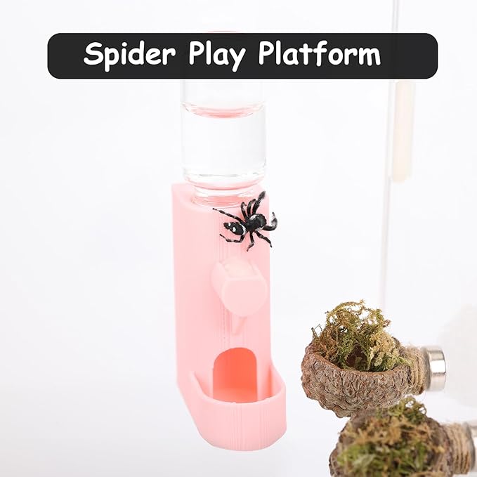 Small Animal Water Feeder, Magnetic Hanging Feeder & Hidden Cave - Accessories for Jumping Spiders, Wolf Spiders, Mantises, Arboreal Animals & Other Small Creatures - 5ML Capacity (White)