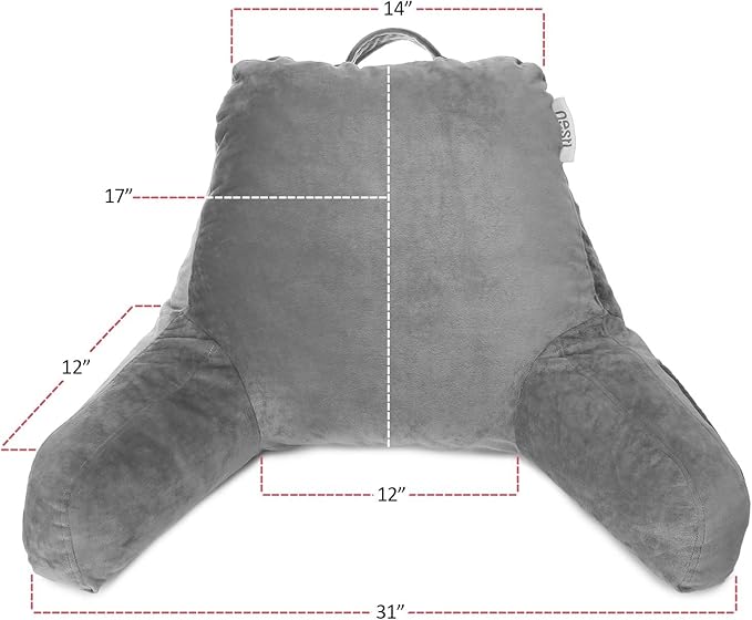Nestl Reading Pillow with Shredded Memory Foam, Designed for Sitting Up in Bed and Couch, Back and Arms Adjustable Support for Adult & Teens Backrest Pillows for Reading, with Washable Cover Dark Grey