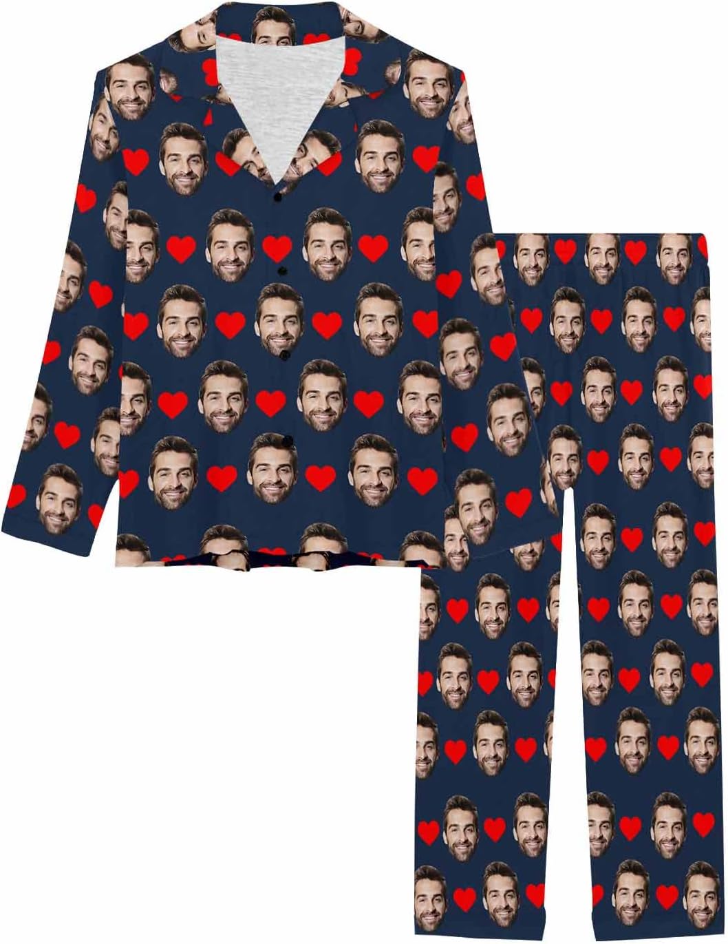 MyPupSocks Custom Face Pajamas for Women Set, Personalized Photo Long Sleepwear XS-XXL