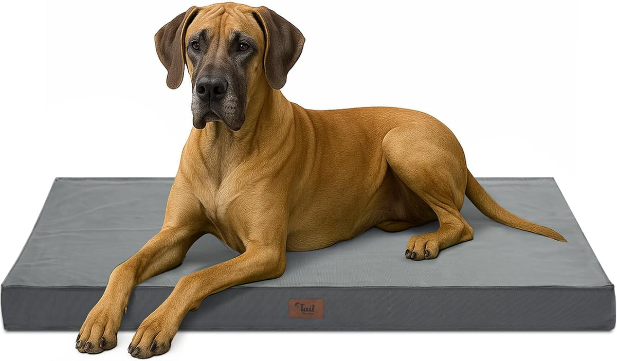Outdoor Extra Large Dog Bed, Jumbo Waterproof Dog Bed for Large Dogs, Orthopedic Egg Foam Pet Bed Mat with Removable Oxford Cooling Cover, Grey