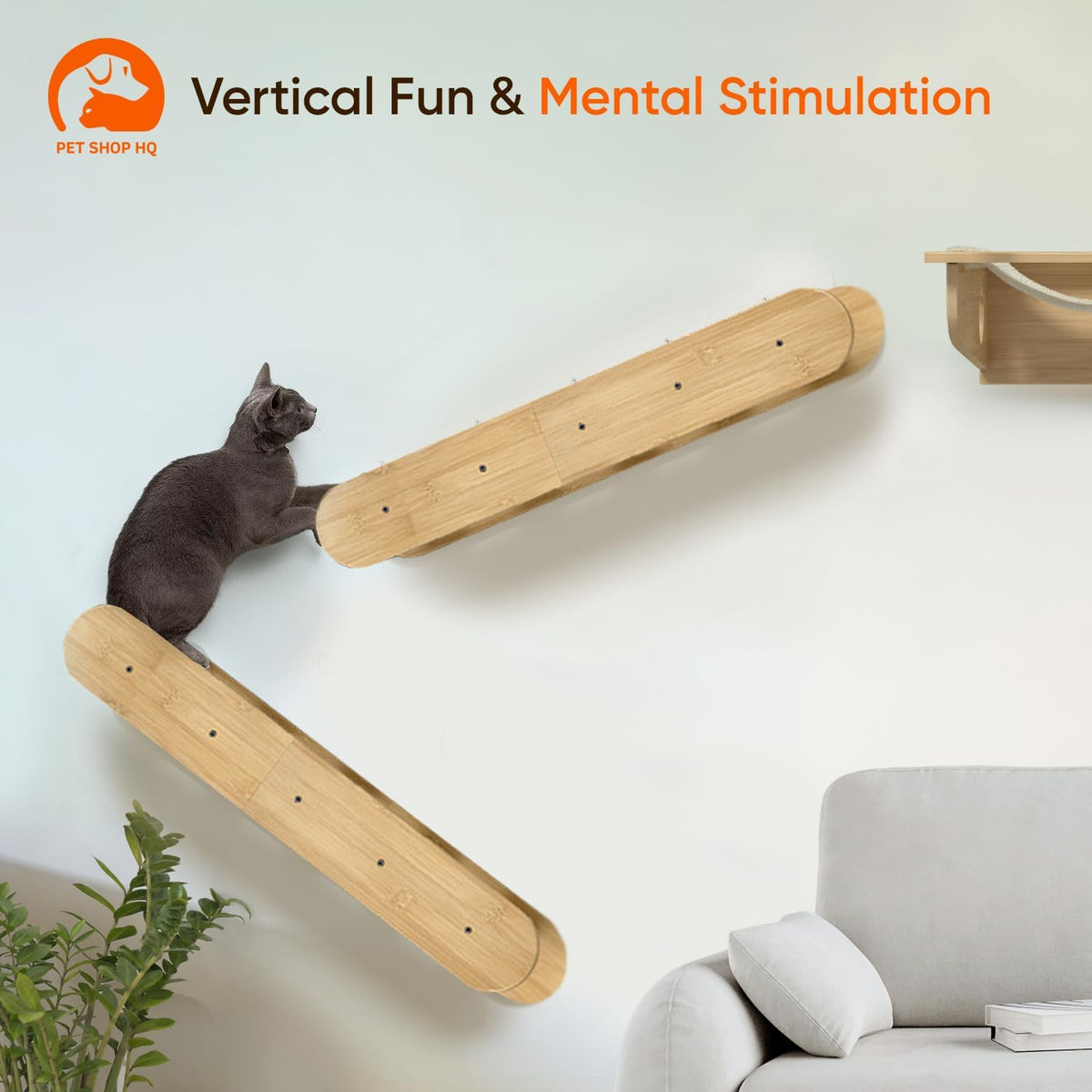 Wall-Mounted Cat Furniture for Climbing - Indoor Wooden Floating Shelves, Perches, Hammock, Bed, Bridges, and Walkways