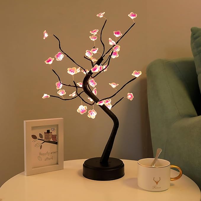 36 LED Cherry Blossom Sparkly Fairy Spirit Tree Lights, Twinkling Tree 3AA&USB Powered, Tabletop DIY Artificial Tree Lamp for Bedroom Christmas Indoor Room Decor Lights (Warm White)