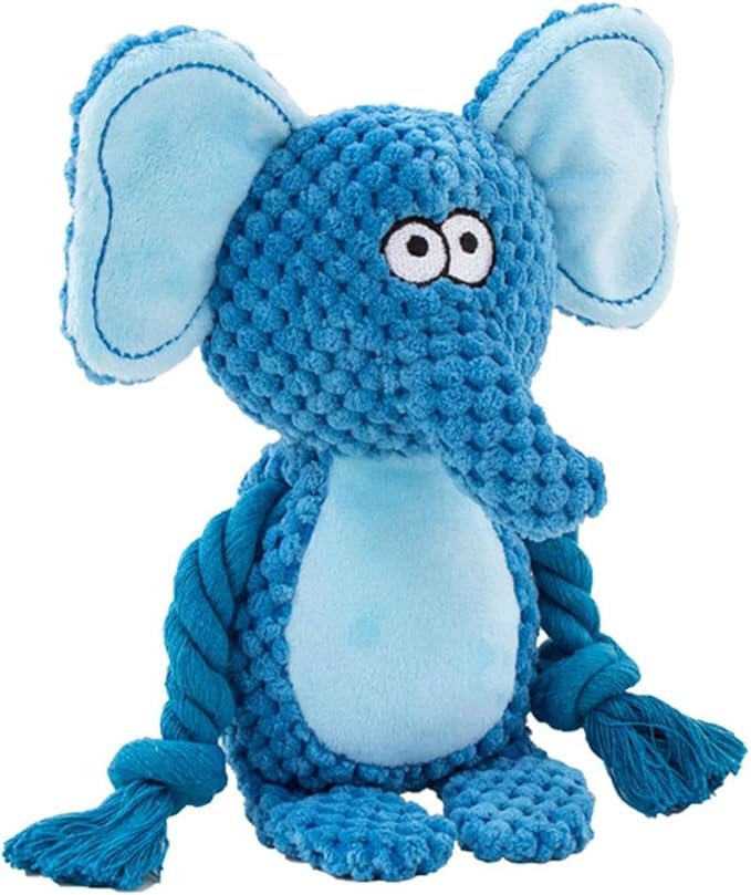 Cotton Rope Squeaky Dog Toy with Crinkle Paper – Interactive Plush Chew Toy for Small & Medium Puppies, Elephant Design