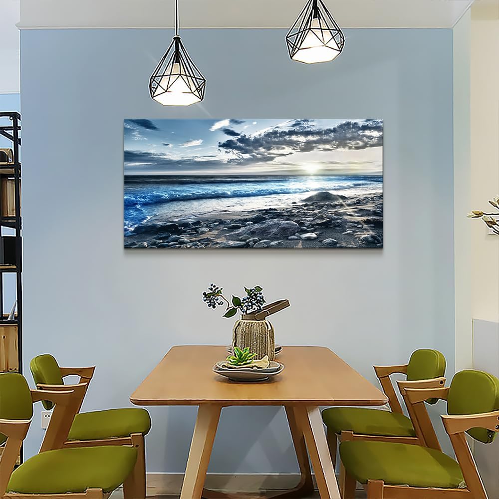Wall Art For Living Room Wall Decor For Bedroom Large Size Poster Blue Beach Sun Ocean Landscape Paintings Prints Artwork Bathroom Decorations Seascape Canvas Prints Hang Pictures Office Home Decor