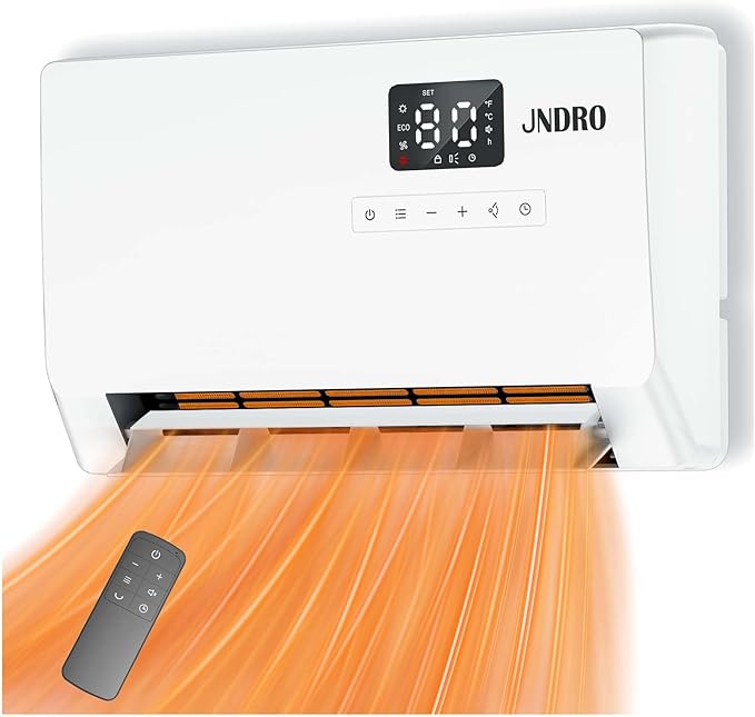 Wall-Mounted Space Heater with ECO Thermostat and Remote Control, LED Display