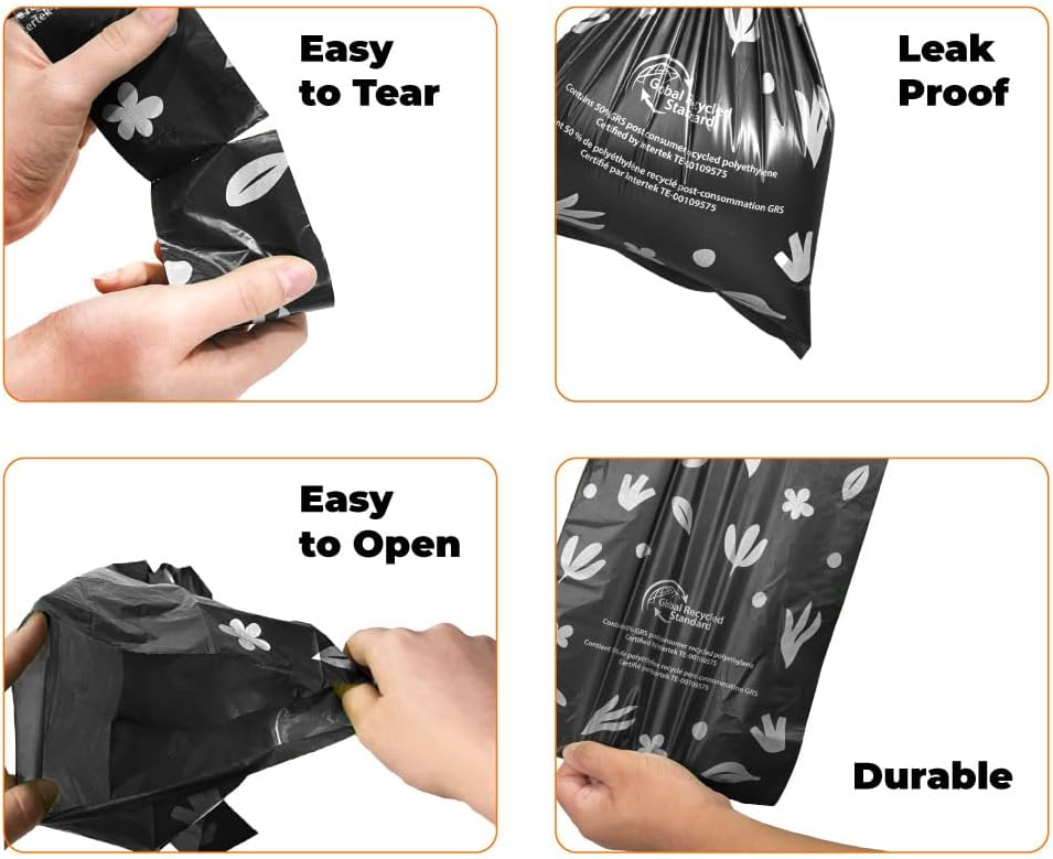 Best Pet Supplies Poop Bags for Dogs, 50% Post-Consumer Recycled Content dog waste bags on rolls, fits all poop bag holders for leashes - Black, 300 Count, Unscented
