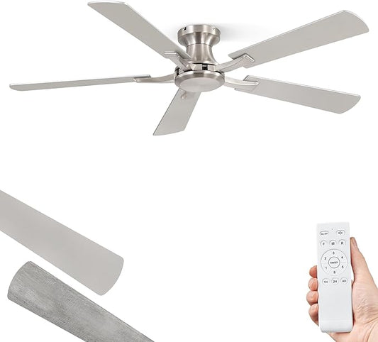 ZMISHIBO 52 Inch Ceiling Fan No Light, Flush Mount Low Profile, Modern Nickel
