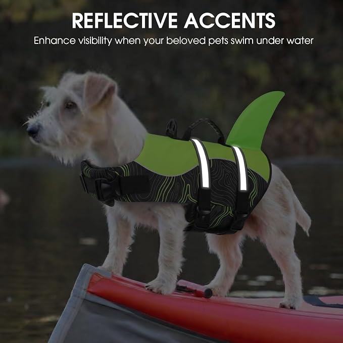 Shark Dog Life Vest for Swimming, Pet Life Vests for Boating, High Buoyant DogLife Jacket, Ripstop High Flotation Swimsui for Small, Medium, Large Dogs (Greenblack,S)