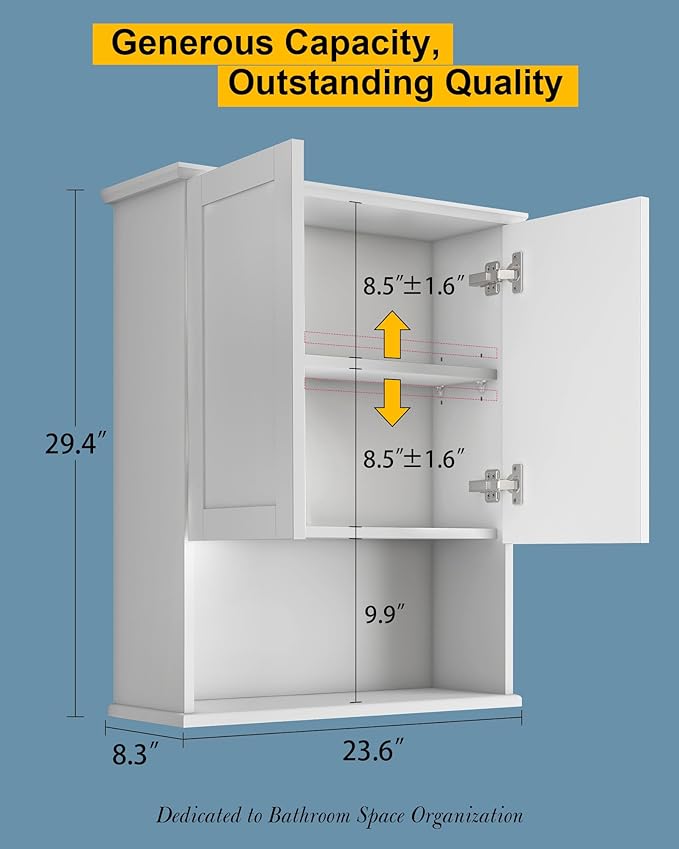 Bathroom Cabinet Wall Mount Buffering Hinge, Large Space Wooden Medicine Cabinet
