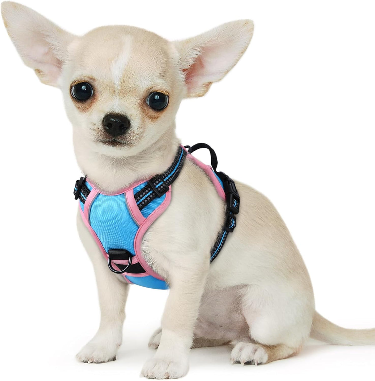 Eagloo Small Dog Harness No Pull, Service Vest with Reflective Strips and Control Handle, Adjustable and Comfortable for Walking, No Choke Pet Harness with 2 Metal Rings, Pink & Blue, XS