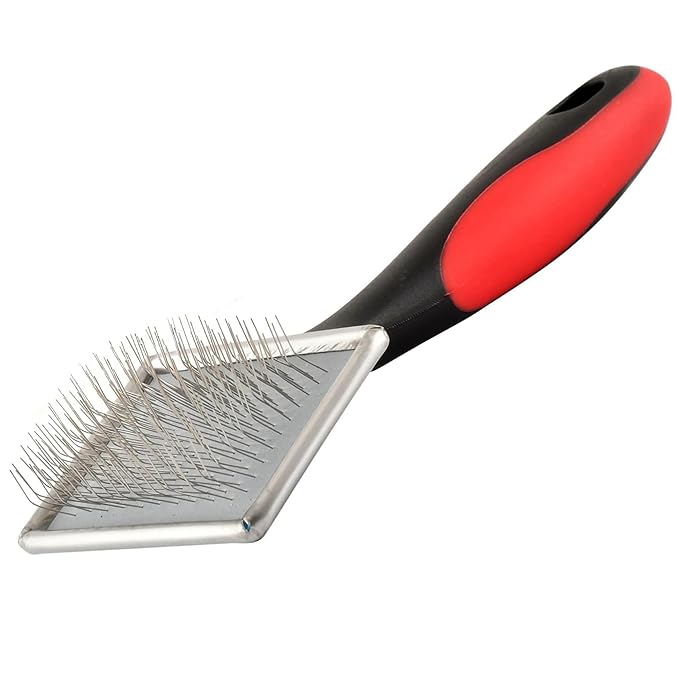 Jeffers Non-Slip Slicker Brush for Pets – Small Size, Soft Pins, Red & Black – Detangling Grooming Tool for Dogs & Cats with Short, Long, Thick & Curly Coats – Comfortable Grip Pet Comb
