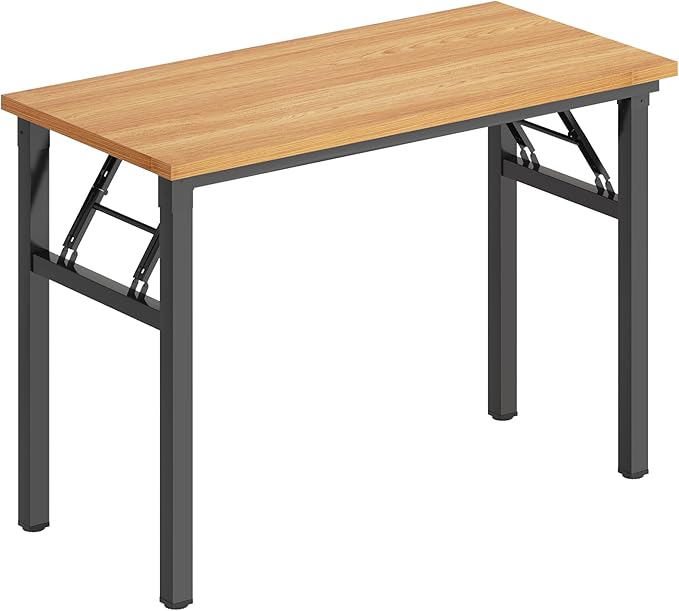 DlandHome Folding Desk Small Desk 31.5 inches Computer Desk for Home Office Folding Table Writing Table for Small Spaces No Assembly Required Teak & Black Frame
