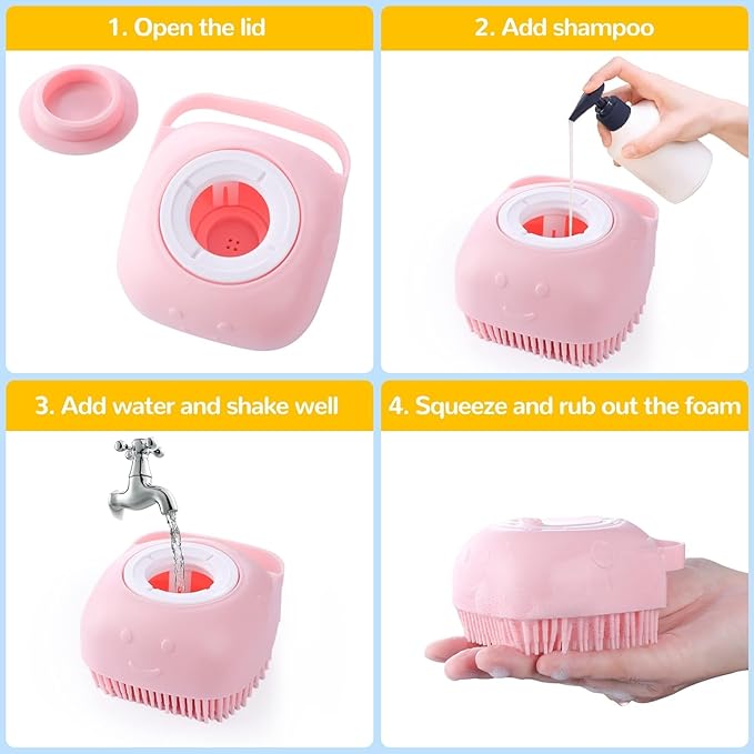 7 Pcs Cat Dog Brush Grooming Kits, Self-Cleaning Slicker Brush, Pet Nail Clipper and File, Flea Comb, Pet Shampoo Bath Brush, Pet Finger Toothbrush, Storage Bag (Pink)