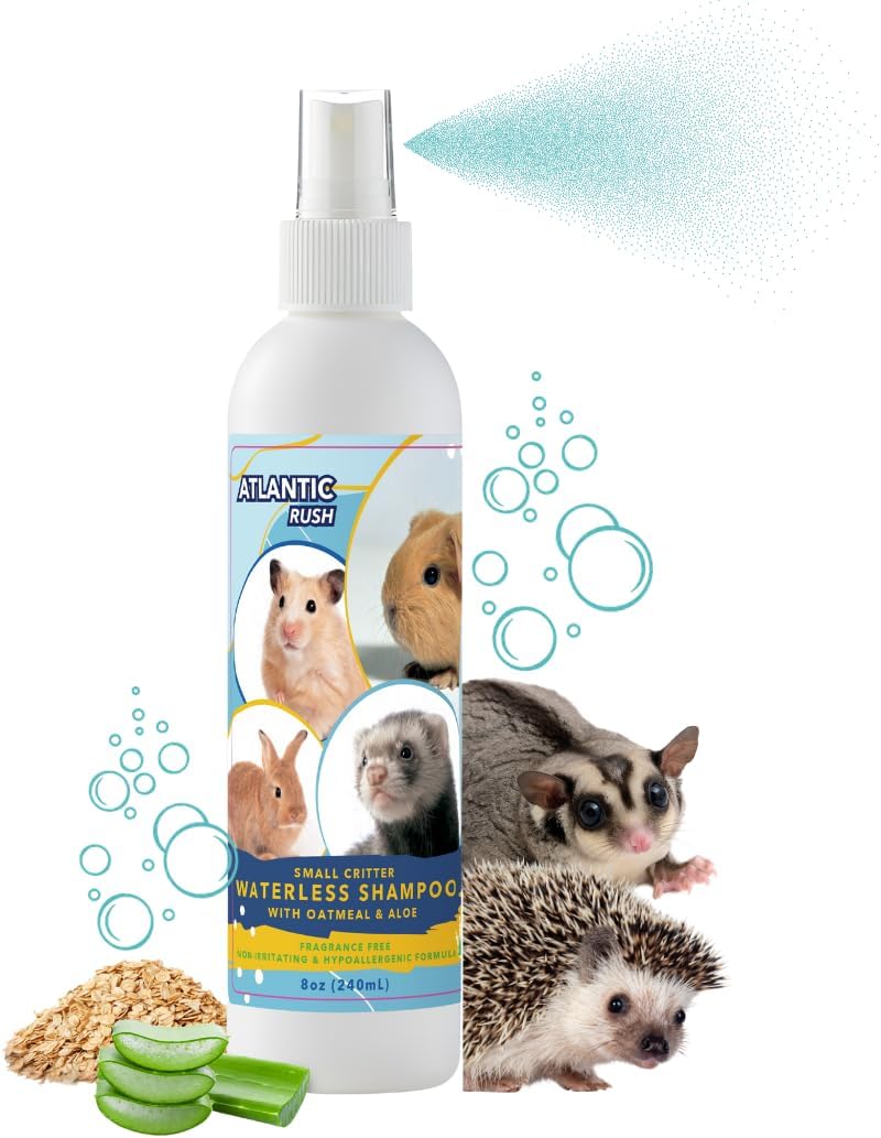 Waterless Shampoo for Small Critters - 8oz Fragrance Free, Cruelty Free Dry Shampoo - No Rinse for Pet Ferrets, Guinea Pigs, Hedgehogs, Sugar Gliders, Rabbits & Hamsters