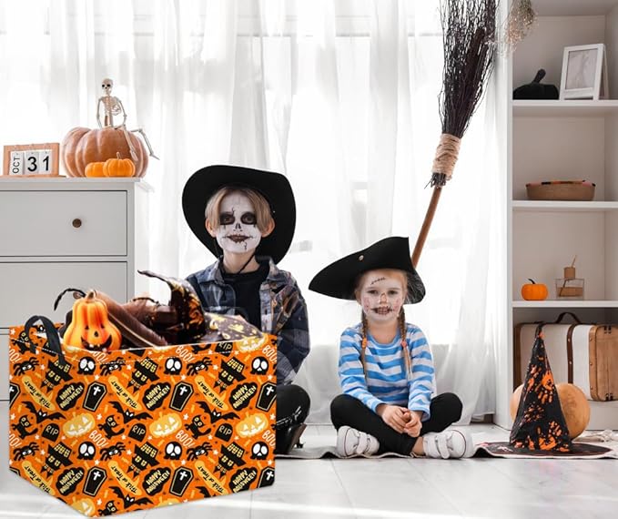 HIYAGON Rectangular Halloween Basket for Boys and Girls Kids Trick or Treat Pumpkin Basket for Halloween Parties Cute Storage Bin Organizer Box Room Decor(Spider Halloween)