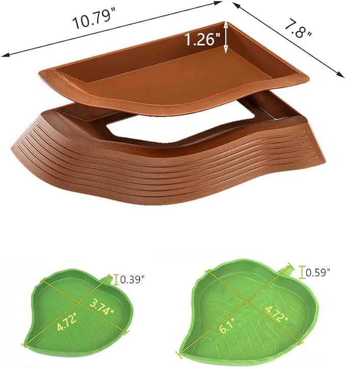3 Pcs Tortoise Water Dish with Ramp Leaf Tortoise Water Food Bowls Reptile Water Dish Amphibians Habitat Accessories for Lizard Turtle Horned Frog White