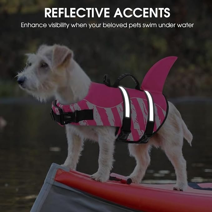 Dog Life Jacket High Flotation, Reflective Dog Life Vest for Swimming, Adjustable Dogs Life Preserver Rescue Handle Spring Summer Pool for Small, Medium, Large Dogs (Pinkwhite,XL)