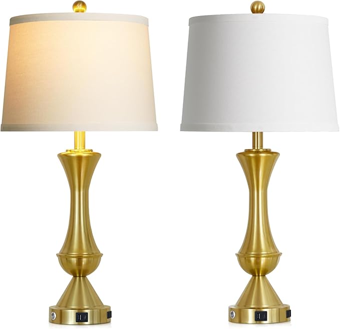 29" Tall Gold Table Lamps Set of 2 for Living Room, Touch Control Bedroom Lamps for Nightstand, 3-Way Dimmable Bedside Lamp with USB A+C Port &AC Outlets(2 LED Bulbs Included)