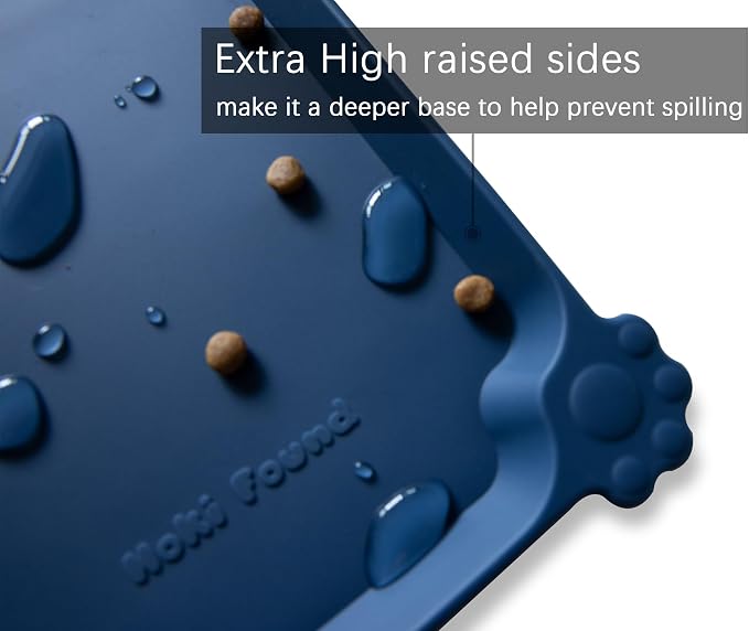 Hoki Found L Silicone Pet Food Mats with High Lips - Non Slip Cat Dog Bowl Placemats - Waterproof Cat Dog Feeding Mat - Indigo Ink